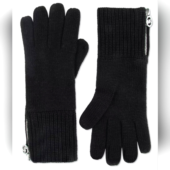 MICHAEL KORS GLOVES WOMEN'S SHAKER LOGO ZIPPER BLACK - Picture 1 of 2